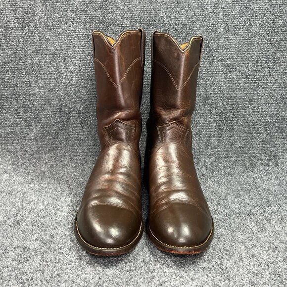 Justin Classic Roper Western Boots Men's Size 11D Brown Leather Pull On Cowboy - Picture 2 of 16